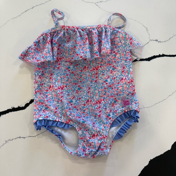 Ruffle Butts Other - Ruffle butts baby Girls Floral Ruffle One-Piece Swimsuit - Pink/Blue
